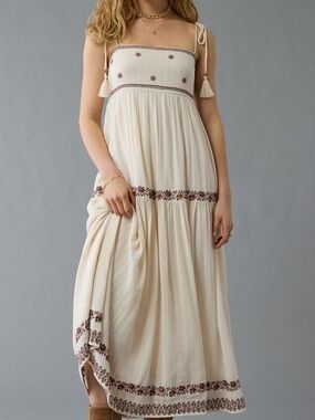 American Eagle Outfitters Empire Waist Embroidered Midi Dress